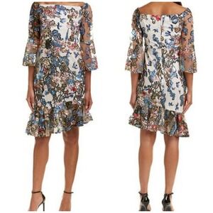 NWT Alexia Admor bell sleeve Floral Sequin Off Shoulder Asymmetrical size 6‎